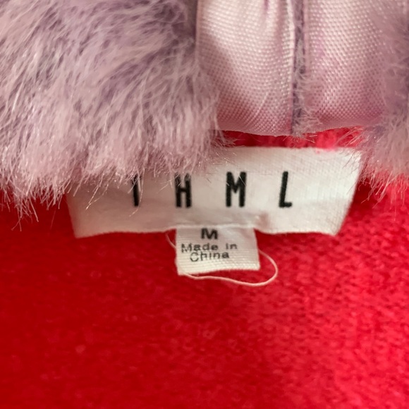 THML Raspberry Pink/Orange Sherbert Trim Subtle Nubby Sweater Size M - Picture 2 of 7